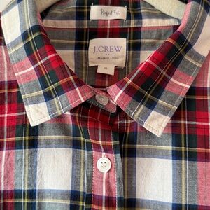 J. CREW TARTAN PLAID COTTON PERFECT FIT BUTTON SHIRT SIZE XL WHITE RED GREEN